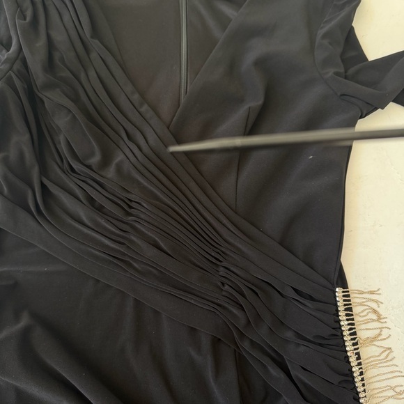 IEENA FOR MAC DUGGAL Black Jersey Asymmetrical Ruched Gown with Rhinestones Sz 8 - Picture 7 of 11